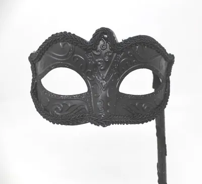 £12.95 • Buy Midnight BLACK Venetian Masquerade Ball Carnival Face Mask On A HAND HELD STICK