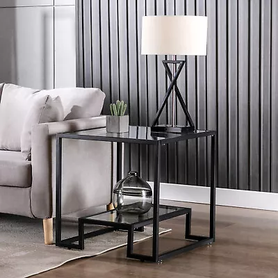 Modern Metal Glass Coffee Table Side End Table Shelf Living RoomOffice Furniture • $89.99