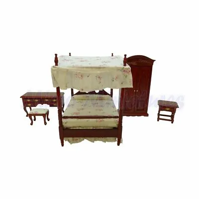 Dolls House Five Piece Mahogany Bedroom Set 1/12th Scale (00362) • $43.15