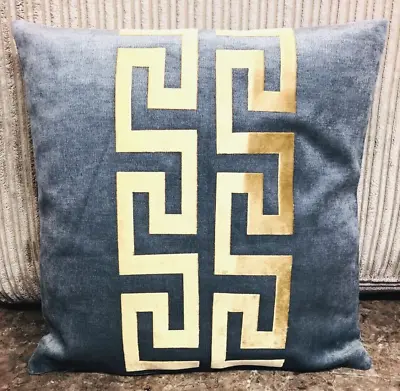 Greek Keys Border Grey & Gold Greek Middle Border Decorative Pillow Throw Cover • £16.99