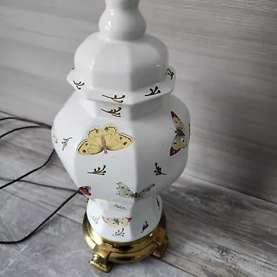 Vintage Nathan Lagin Hand Painted Ceramic Urn Style Butterfly Table Lamp 3 Way • $150