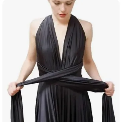 Butter By Nadia Dress Womens One Size Black Gray Pinstripe Signature Wrap Halter • $49.96