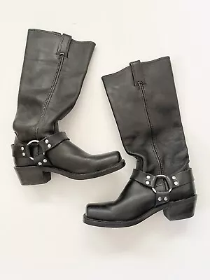 Frye Harness Motorcycle Biker Boots Women 8M Black Leather Mid-Calf • $200