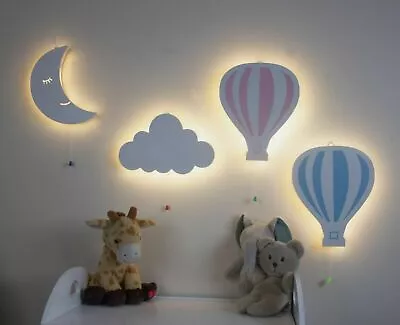 Wooden Night Light Kids Wall Mounted Nursery Lighting Baby Cloud Mood LED Lamp • £12.99