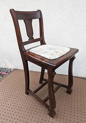 Antique Vintage Old SOLID Walnut Wood Wooden Sewing Work Chair Stool Fabric Seat • $249.99