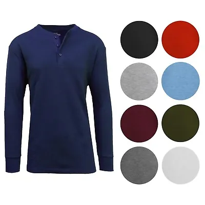 Men's Long Sleeve 3 Button Henley & Crew Neck Waffle Knit Thermal Undershirt Tee • $12.49