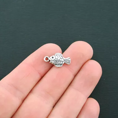 10 Fish Charms Antique Silver Tone 2 Sided Charm- SC4493 • $4.99