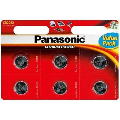 Panasonic CR2032 DL2032 2032 3V Lithium Coin Cell Batteries X 6 *Long Expiry* • £4.15