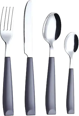 EXZACT Cutlery Set Coloured 16PCS - Stainless Steel With Plastic Wide Handles – • £17.78