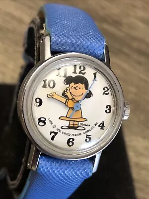 Peanuts Vintage 1950's Lucy Watch Wind Up Blue Strap Running Well Super Cute • $19.99