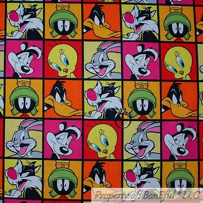 BonEful FABRIC FQ Cotton Quilt Red Warner Brothers Bugs Bunny Tweety Bird Square • $22.80