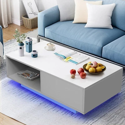 $179.99 • Buy White/Black High Gloss Coffee Table 16Color LED Light Living Room Storage Drawer