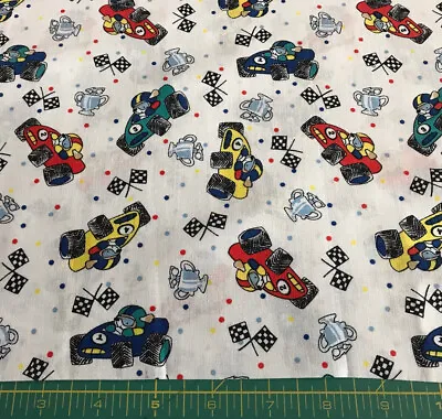 Lets Race 100% Cotton  Fabric Sold By The Yard #724 • $5.59