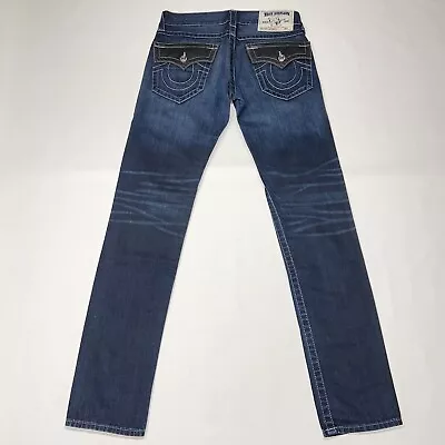 True Religion Jeans Mens 29 Skinny W/ Leather Flap Denim Regular Blue Washed • $48