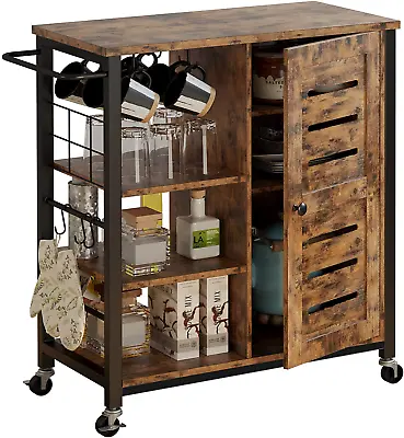 $124.44 • Buy Storage Cabinet With Wheels Shelves Removable Cart Handle Cup Hook Vintage Brown