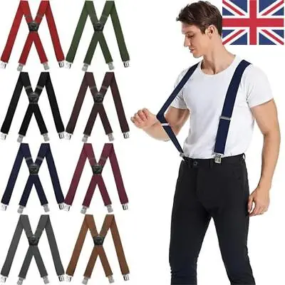 £8.53 • Buy Heavy Duty Elastic Suspenders For Men Trouser Pants Braces Strap Work Belt