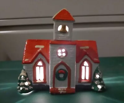 Vintage Christmas Village Church Painted Lighted Ceramic Red PR Taiwan Tested • $29.79