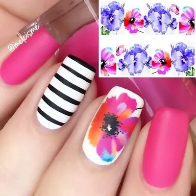 Nail Art Water Decals Transfers Stickers Spring Summer Flowers Floral (131) • £1.49