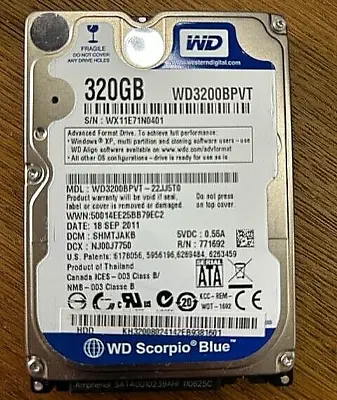 Western Digital WD 2.5  320GB Internal Laptop SATA Hard Disk HDD WD3200BPVT • £7.99