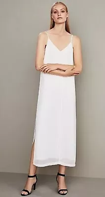 COUNTRY ROAD White Mesh Side Split Slip Midi Dress Size 8 • $44.95