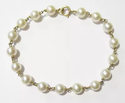 Vintage Akoya Cultured Pearl 14k Gold Chain Line Bracelet • $145