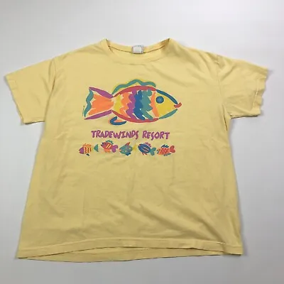 Vtg 1997 Happy Fish T-Shirt Yellow Tee Size Medium TradeWinds Resort USA Made • $9.29