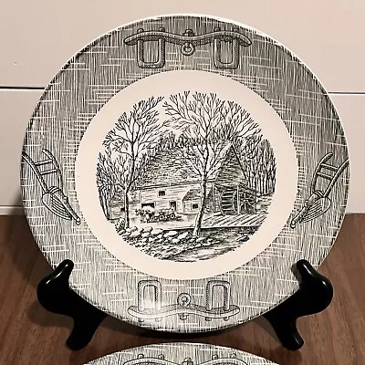 Vintage Currier & Ives China RYL112 Royal Green Mill Dinner Plate 10” Lot Of 4 • $29.99