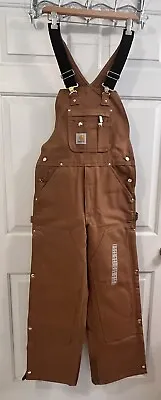 Carhartt Mens Quilt Lined Zip To Thigh Bib Overalls Brown 30 X 30 New With Tags • $98