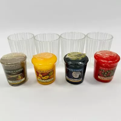 Votive Holders Glass Frosted Stripes (4) Yankee Votive Candles (4) • $15