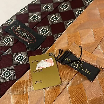 Lot Of 2 Necktie Bert Pulitzer Bugatchi Men's Tie Geometric Orange Red       A41 • $7.41
