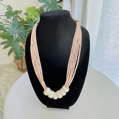 Vintage Bone ? Coral Pink Beads Necklace • $39