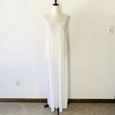 Vintage Inner Most Slip Dress Ivory White Nylon Lace Accent Nightgown Lingerie   • $18.29