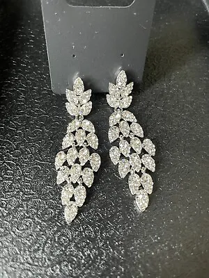 Earrings Rhinestone Crystal Silver Statement New Chandelier Drop Earrings • £6