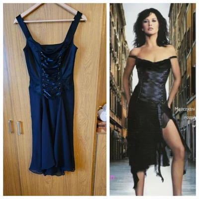 £50 • Buy Karen Millen Vintage Gothic Silk Wrap Straps Party Corseted Dress Size 12 UK