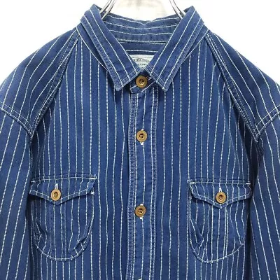 Studio D’Artisan Wabash Striped Denim Work Shirt Blue Metal Made In Japan Size L • $149