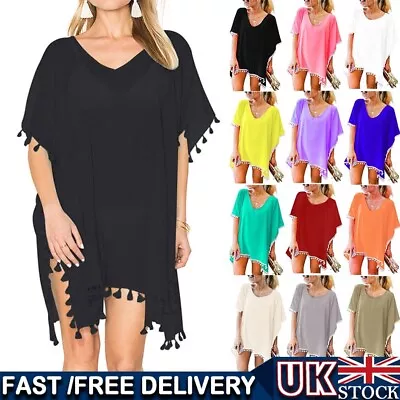 £8.77 • Buy Beach Dress Swimwear Chiffon Cover Up Kaftan Sarong Summer Wear Women UK STOCK