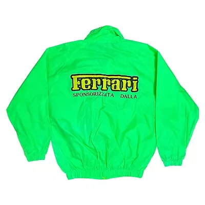 Vintage 90s Ferrari Magneti Marelli Neon Green Windbreaker Jacket Mens US Small • $122.13