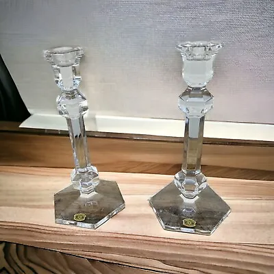 Pair Val St. Lambert Belgium Crystal Candlestick Holders Gardenia Pattern • $120