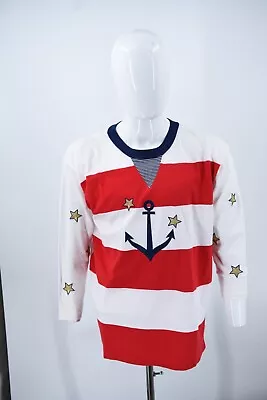 JJASON MAXWELL Nautical Embroidered Stars Anchor L/S T-Shirt Red/White/Blue Sz M • $15