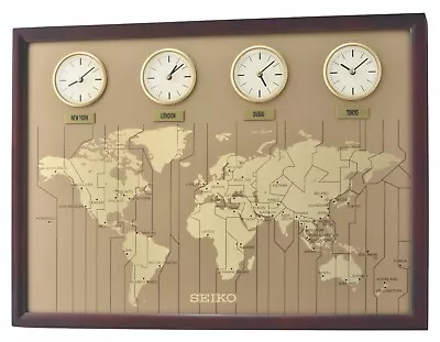 £275 • Buy Seiko Wooden World Time Wall Clock With 23 Cities And 4 Times QXA722B
