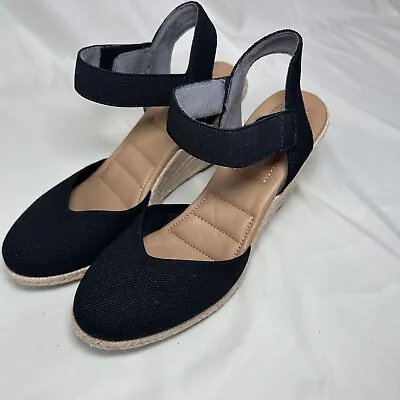 Me Too Espadrille Sandals Womens 8.5 Blair Black Knit Wedge Heel Hook Loop Strap • $18.99