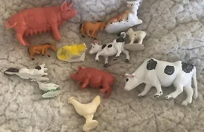 Vintage Lot Of 12 Plastic Miniature Farm Animals Horses Cows Pigs Donkey Duck • $9.99