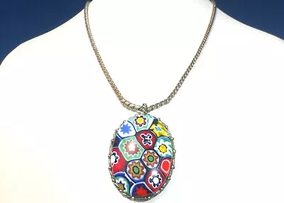 Beautiful Vintage Millefiori Art Glass Italy Pendant Necklace Great On • $8.50