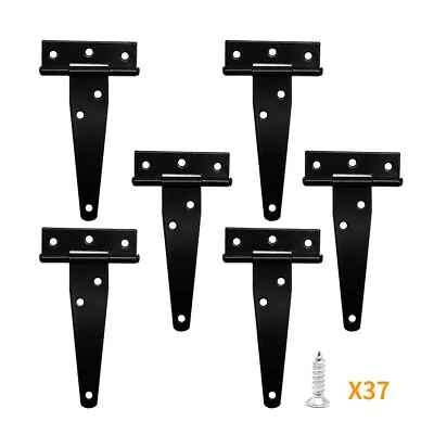 6 Pcs T-Strap Hinges 4 Inch Heavy Duty Wooden Fences Black Shed Doors Hinges • $11.62