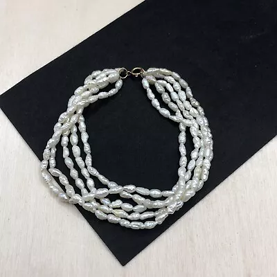 Vintage Genuine Rice Pearl Bracelet 14 K Gold Clasp 5 Strands Layers • $49.99