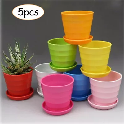 5pcs Plastic Plant Pot Round Flower Nursery Planter Pots With Saucer Tray Decor • $4.78