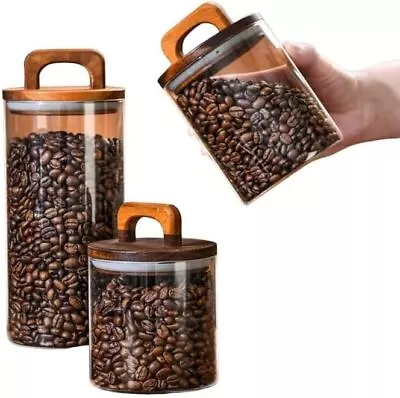 3 Pack Large Glass Storage Canister With Wood Lid Food Storage Jars Containers • $109.86