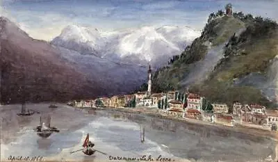 Varenna Lake Como / Lecco Italy - Small Watercolour Painting - 1868 19th Century • £100