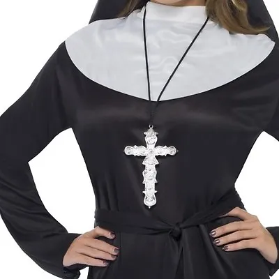 Fancy Dress Ornate Metal Look Cross Pendant Nun Priest Vicar Madonna By Smiffys • $18.22