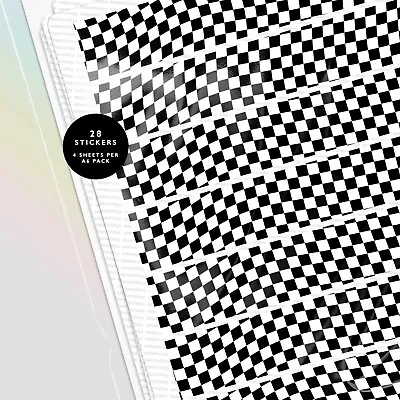 28 Black And White Wavy Checkerboard Washi Tape Stickers – Checkered Check • £2.99